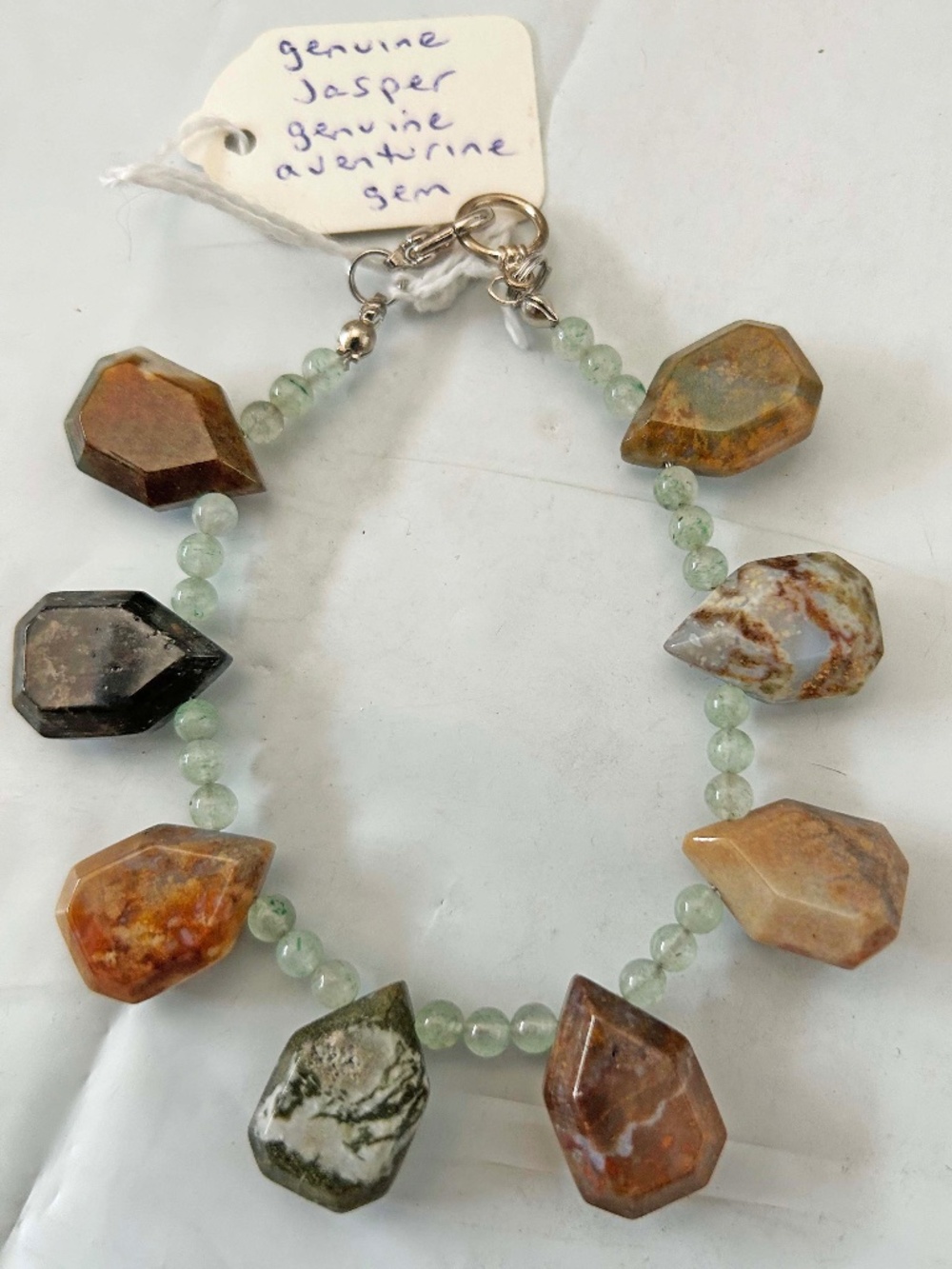 BRACELET, GENUINE JASPER & GENUINE AVENTURINE GEMSTONES, TAG ON, LOBSTER CLASP,